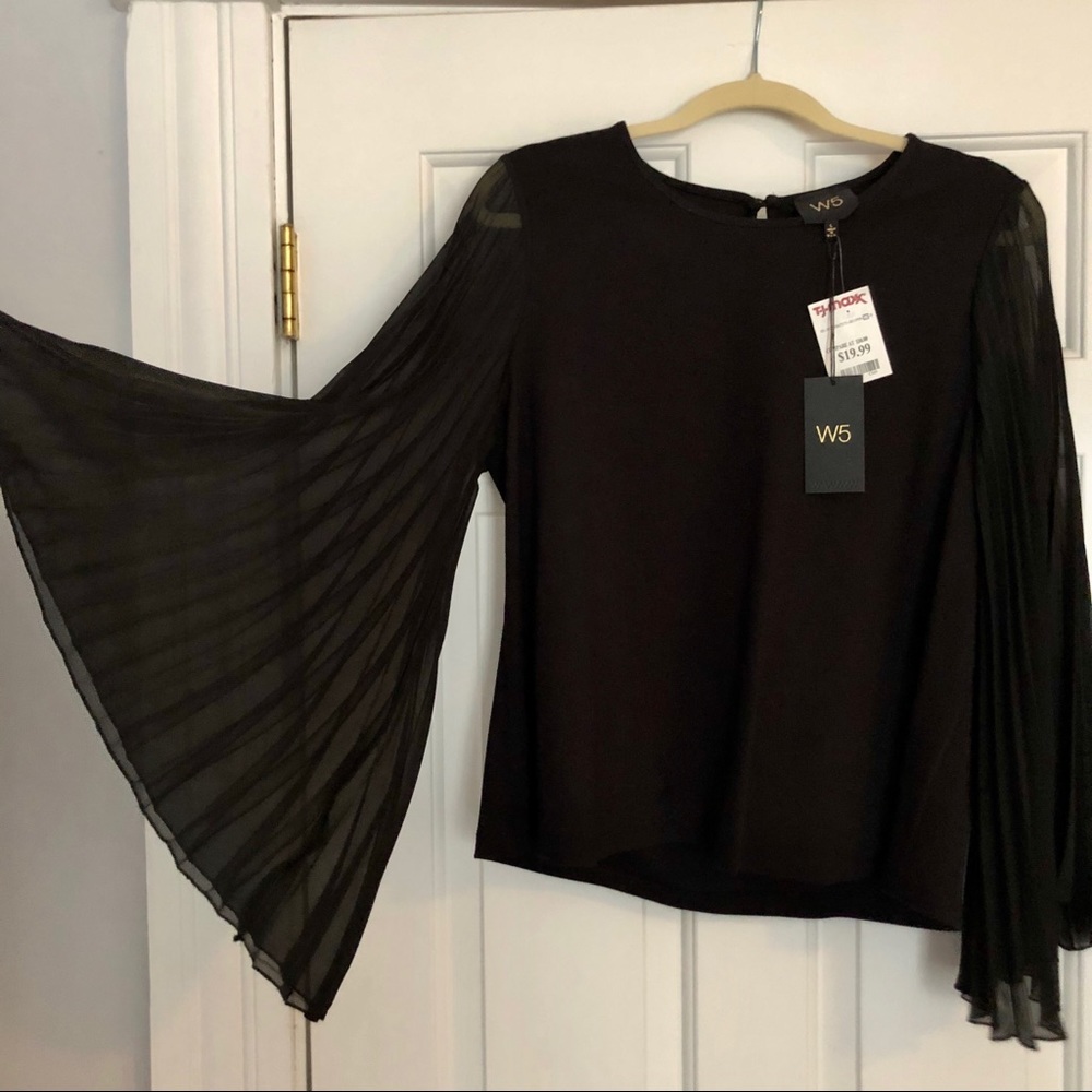 Black blouse with dramatic balloon sleeves